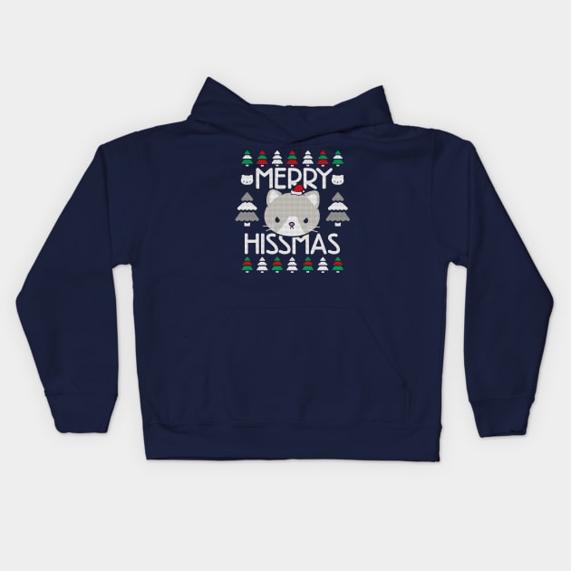Cat Ugly Christmas Sweater Pattern, Merry Hissmus Kids Hoodie by Boots